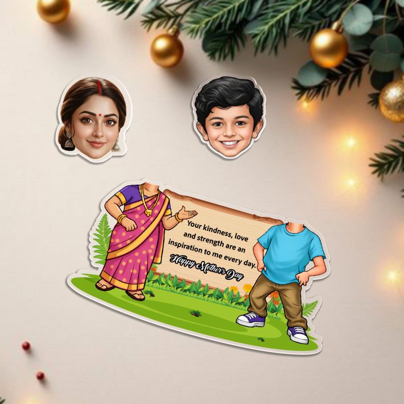 Personalized Mom & Child Theme Bobblehead Caricature with Battery Powered Moving Head Feature from Son   Memorable Gift for Mom